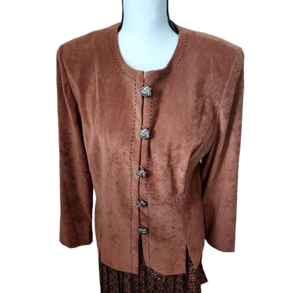 Vtg Leslie Fay Blazer Skirt & Scarf Set US 4 - Picture 2 of 15